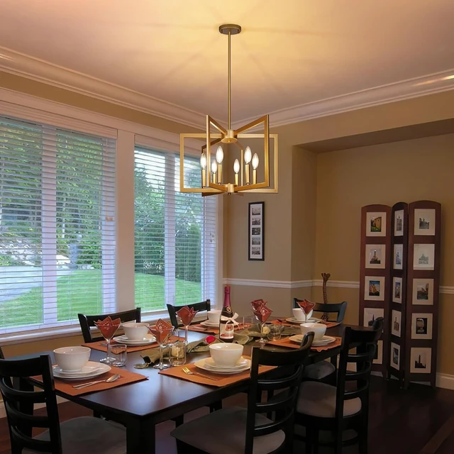 Alt view image 4 of 7 - Klgxnrd 6-Light Gold Pendant Light, Modern Farmhouse Dining Room Light Fixtures Over Table, Industrial Metal Geometric Kitchen Chandelier for Entryway Hallway Foyer Bedroom