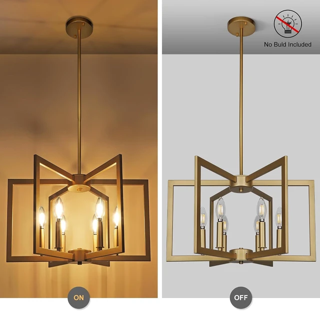 Alt view image 5 of 7 - Klgxnrd 6-Light Gold Pendant Light, Modern Farmhouse Dining Room Light Fixtures Over Table, Industrial Metal Geometric Kitchen Chandelier for Entryway Hallway Foyer Bedroom