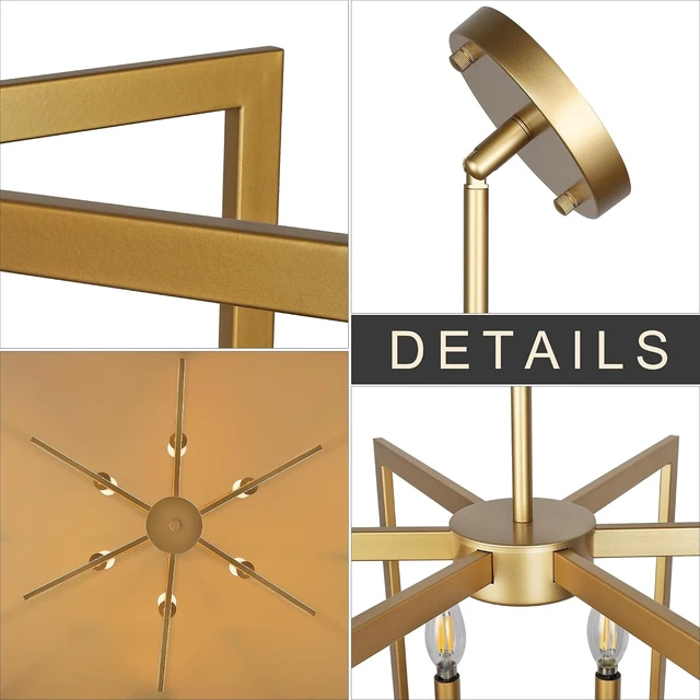 Alt view image 7 of 7 - Klgxnrd 6-Light Gold Pendant Light, Modern Farmhouse Dining Room Light Fixtures Over Table, Industrial Metal Geometric Kitchen Chandelier for Entryway Hallway Foyer Bedroom