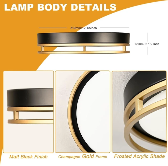Alt view image 6 of 7 - 12.5 Inch LED Flush Mount Ceiling Light Fixture, 26W, Super Bright 1700 Lumens, 3 Color 3000K/4000K/5000K, Dimmable Ceiling Lamp for Bedroom Hallway Bathroom Kitchen Laundry (Black Gold)
