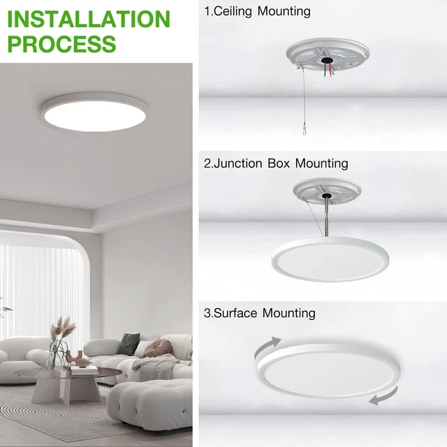 Alt view image 7 of 7 - 2 Pack 12 Inch LED Flush Mount Ceiling Light Fixture, 24 W 2640LM, Hardwired Dimmable CCT 3000K/4000K/5000K, Round Flat Panel Light for Bedroom, 0.7Inch Thin Mod