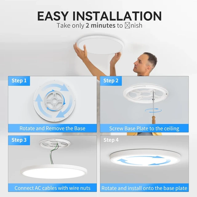 Alt view image 6 of 7 - WKONCLDY Two Pack 4700lm LED Flush Mount Ceiling Light, Super Slim 16 inch 5000K LED Ceiling Light for Bedroom, Living Room, Dining Room (White)
