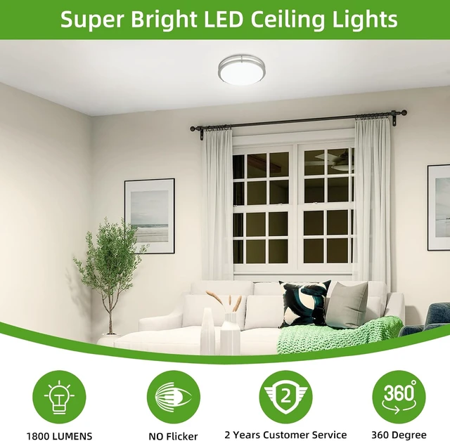 Alt view image 4 of 7 - Hlite 10inch LED Flush Mount Ceiling Light,1800LM,5000K Daylight White