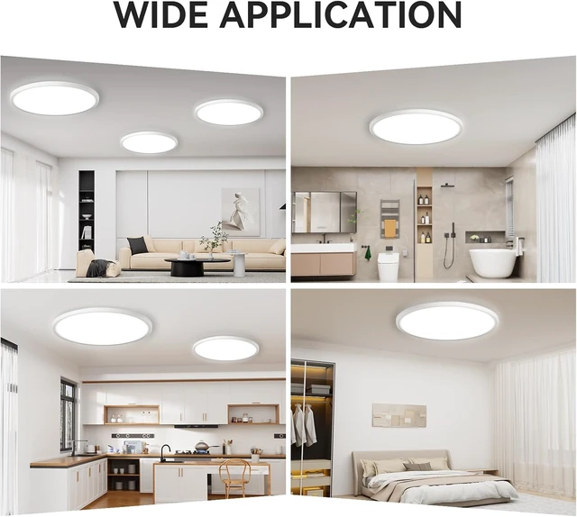 Alt view image 7 of 7 - WKONCLDY Two Pack 4700lm LED Flush Mount Ceiling Light, Super Slim 16 inch 5000K LED Ceiling Light for Bedroom, Living Room, Dining Room (White)