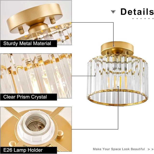 Alt view image 5 of 7 - Crystal Gold Semi Flush Ceiling Light 8.66 Inch