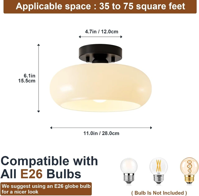 Alt view image 2 of 7 - WOKNOS Mid-Century Modern Black Semi Flush Ceiling Light 11.0 Inch