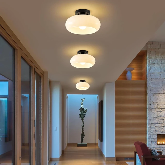 Alt view image 3 of 7 - WOKNOS Mid-Century Modern Black Semi Flush Ceiling Light 11.0 Inch