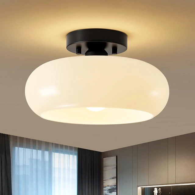 Main image of WOKNOS Mid-Century Modern Black Semi Flush Ceiling Light 11.0 Inch