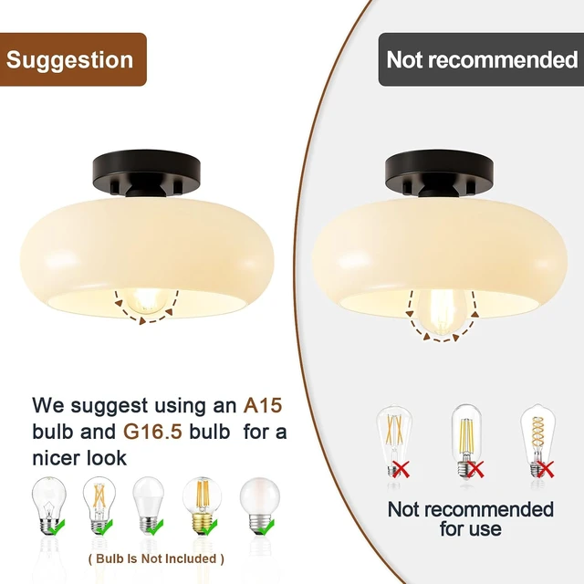 Alt view image 4 of 7 - WOKNOS Mid-Century Modern Black Semi Flush Ceiling Light 11.0 Inch