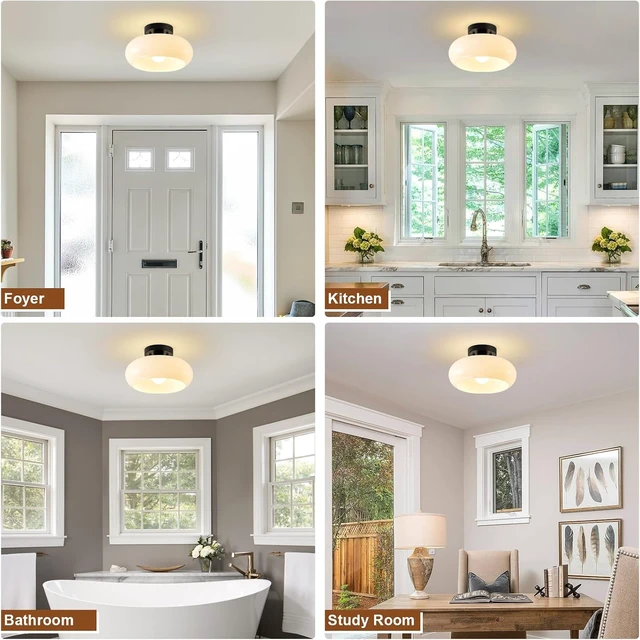 Alt view image 5 of 7 - WOKNOS Mid-Century Modern Black Semi Flush Ceiling Light 11.0 Inch