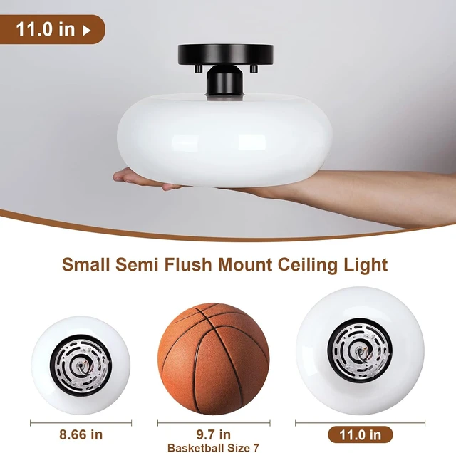 Alt view image 6 of 7 - WOKNOS Mid-Century Modern Black Semi Flush Ceiling Light 11.0 Inch