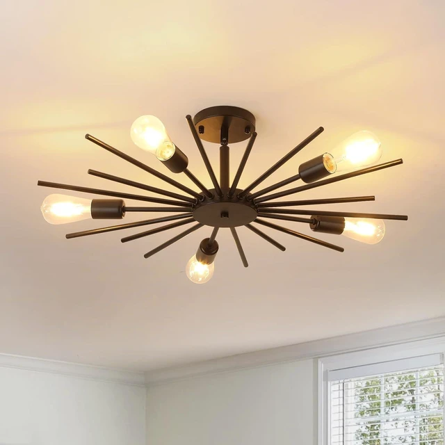 Main image of Sputnik Ceiling Light Fixture, 27.5 Inch 5-Light Large Black Semi Flush Mount Light, Modern Farmhouse Sloped Ceiling Lamp for Kitchen Entryway Bedroom Living Room, E26