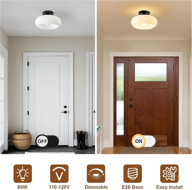 Alt view image 7 of 7 - WOKNOS Mid-Century Modern Black Semi Flush Ceiling Light 11.0 Inch