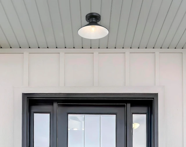 Alt view image 3 of 6 - Westinghouse 6112900 Watts Creek 11 Inch Rustic/Arts & Crafts One-Light Outdoor Semi Flush Mount Ceiling Light, Dark Sky Friendly, Textured Black Finish
