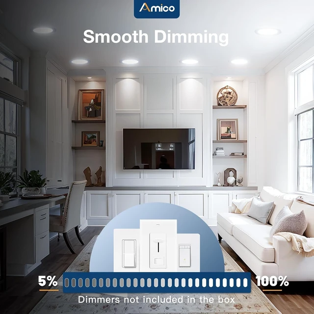 Alt view image 5 of 7 - Amico 12 Pack 7 Inch 5CCT Ultra-Thin LED Canless Recessed Ceiling Downlight