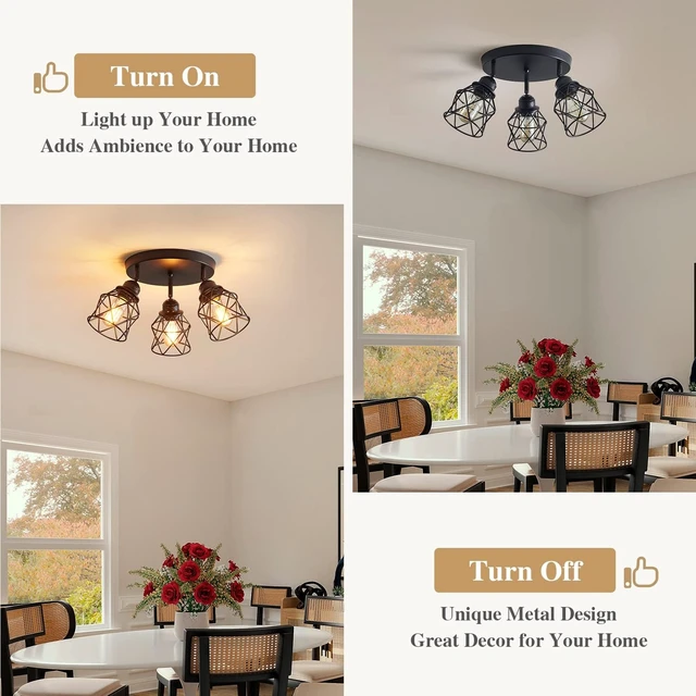 Alt view image 4 of 7 - Kitchen Light Fixtures, Adjustable Semi Flush Mount Ceiling Light with E26 Base, Multi-Directional Lamp for Kitchen, Hallway, Dining Room, Farmhouse, Entryway