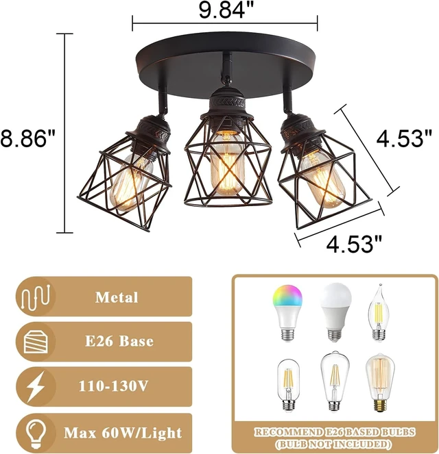 Alt view image 6 of 7 - Kitchen Light Fixtures, Adjustable Semi Flush Mount Ceiling Light with E26 Base, Multi-Directional Lamp for Kitchen, Hallway, Dining Room, Farmhouse, Entryway