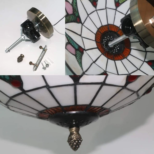 Alt view image 2 of 7 - Tiffany Style Ceiling Light Vintage Stained Glass Flush Mount Ceiling Lighting Fixtures Lamps (12 Inch W)