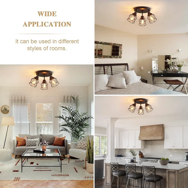 Alt view image 7 of 7 - Kitchen Light Fixtures, Adjustable Semi Flush Mount Ceiling Light with E26 Base, Multi-Directional Lamp for Kitchen, Hallway, Dining Room, Farmhouse, Entryway