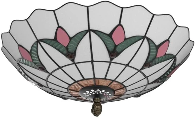 Alt view image 4 of 7 - Tiffany Style Ceiling Light Vintage Stained Glass Flush Mount Ceiling Lighting Fixtures Lamps (12 Inch W)
