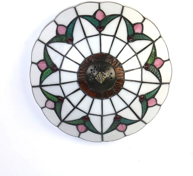 Alt view image 7 of 7 - Tiffany Style Ceiling Light Vintage Stained Glass Flush Mount Ceiling Lighting Fixtures Lamps (12 Inch W)