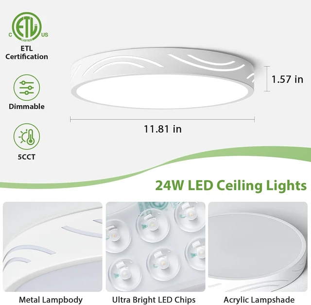 Alt view image 7 of 7 - Modern White Ceiling Light,Round Dimmable Ceiling Light Fixture 11.81 in