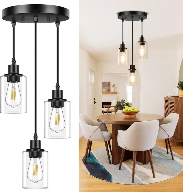 Main image of Licperron 3-Light Pendant Light Fixtures, Black Pendant Lights Kitchen Island, Adjustable Pendant Lighting with Clear Glass Shade, Modern Hanging Light Fixtures for Dining Room, Hallway, Living Room