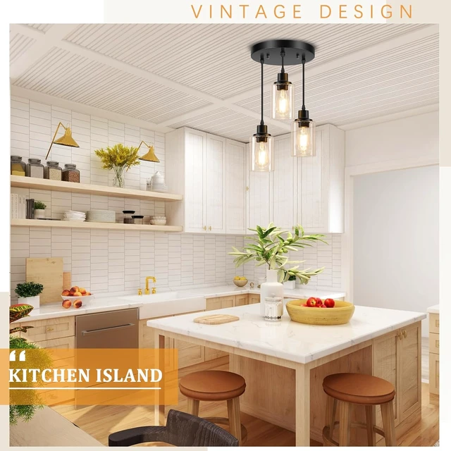 Alt view image 4 of 7 - Licperron 3-Light Pendant Light Fixtures, Black Pendant Lights Kitchen Island, Adjustable Pendant Lighting with Clear Glass Shade, Modern Hanging Light Fixtures for Dining Room, Hallway, Living Room
