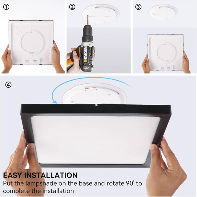 Alt view image 6 of 7 - 4Pack 12inch Square Black 3200LM LED Flush Mount Ceiling Light,28W White 6000K Slim Surface Mount Ceiling Light Fixture for Kitchen Bedroom Living Room