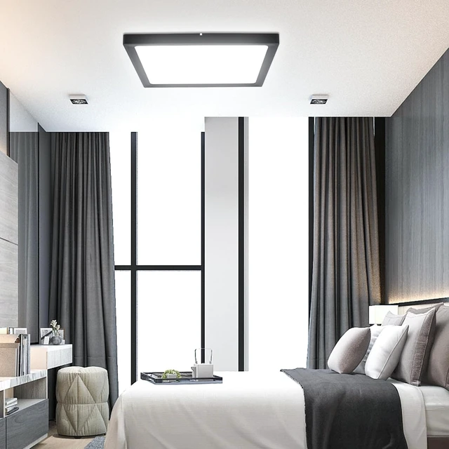 Alt view image 7 of 7 - 4Pack 12inch Square Black 3200LM LED Flush Mount Ceiling Light,28W White 6000K Slim Surface Mount Ceiling Light Fixture for Kitchen Bedroom Living Room