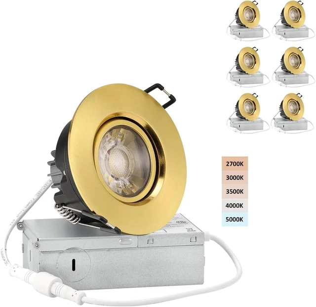 Main image of POPANU 3 Inch Gimbal LED Recessed Lights 6 Pack,Adjustable Downlight, Gold