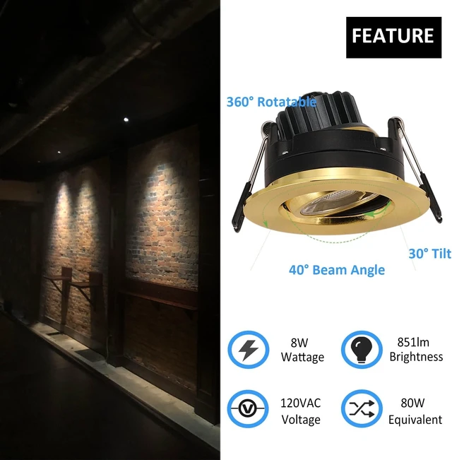 Alt view image 2 of 7 - POPANU 3 Inch Gimbal LED Recessed Lights 6 Pack,Adjustable Downlight, Gold