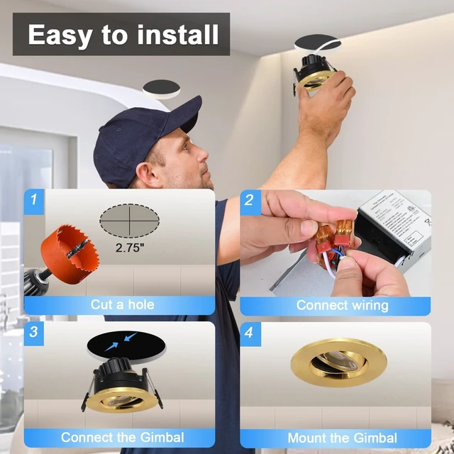 Alt view image 6 of 7 - POPANU 3 Inch Gimbal LED Recessed Lights 6 Pack,Adjustable Downlight, Gold