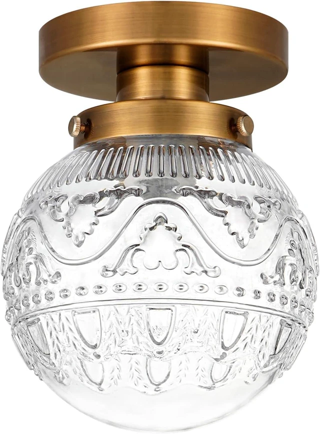 Main image of Daunton Small Semi Flush Mount Ceiling Light, Modern Globe Clear Glass Ceiling Light Fixture, Vintage Brass Gold Hallway Light Fixtures for Kitchen, Entryway, Bathroom, Closet