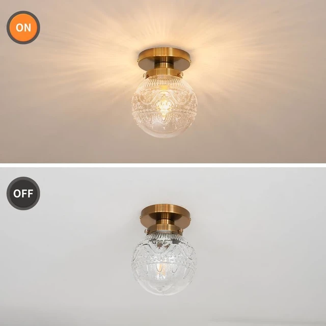 Alt view image 5 of 7 - Daunton Small Semi Flush Mount Ceiling Light, Modern Globe Clear Glass Ceiling Light Fixture, Vintage Brass Gold Hallway Light Fixtures for Kitchen, Entryway, Bathroom, Closet
