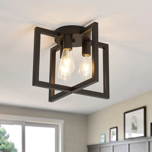 Main image of ZGLAOJT 3-Lights Ceiling Light Fixture,Industrial Black Semi Flush Mount Chandelier,Ceiling Lighting for Kitchen Living Room Bedroom Farmhouse Hallway Foyer