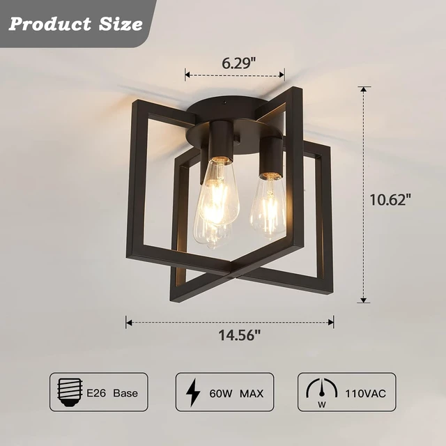 Alt view image 2 of 7 - ZGLAOJT 3-Lights Ceiling Light Fixture,Industrial Black Semi Flush Mount Chandelier,Ceiling Lighting for Kitchen Living Room Bedroom Farmhouse Hallway Foyer