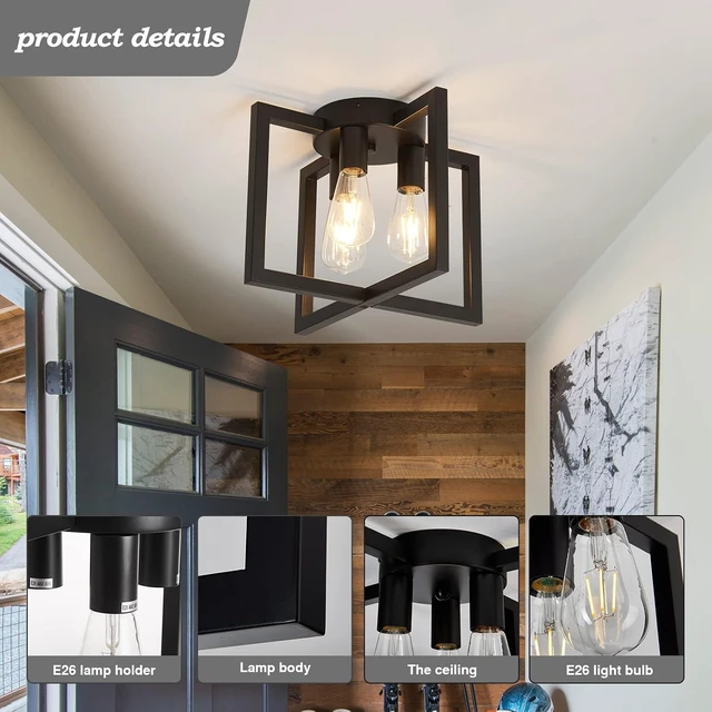 Alt view image 3 of 7 - ZGLAOJT 3-Lights Ceiling Light Fixture,Industrial Black Semi Flush Mount Chandelier,Ceiling Lighting for Kitchen Living Room Bedroom Farmhouse Hallway Foyer
