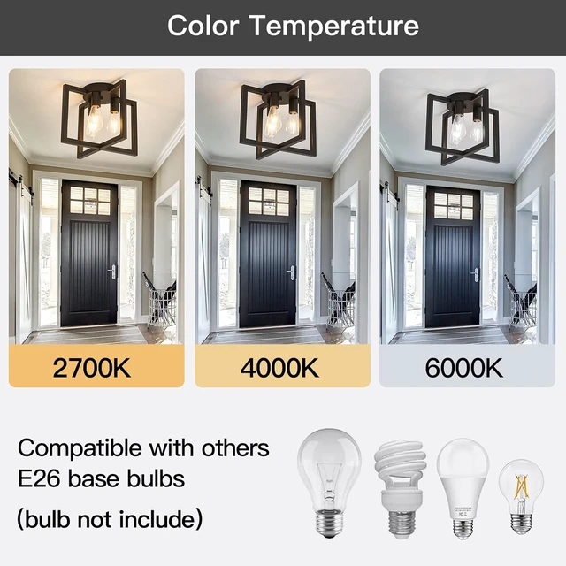Alt view image 5 of 7 - ZGLAOJT 3-Lights Ceiling Light Fixture,Industrial Black Semi Flush Mount Chandelier,Ceiling Lighting for Kitchen Living Room Bedroom Farmhouse Hallway Foyer