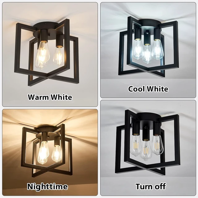 Alt view image 6 of 7 - ZGLAOJT 3-Lights Ceiling Light Fixture,Industrial Black Semi Flush Mount Chandelier,Ceiling Lighting for Kitchen Living Room Bedroom Farmhouse Hallway Foyer