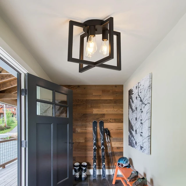 Alt view image 7 of 7 - ZGLAOJT 3-Lights Ceiling Light Fixture,Industrial Black Semi Flush Mount Chandelier,Ceiling Lighting for Kitchen Living Room Bedroom Farmhouse Hallway Foyer