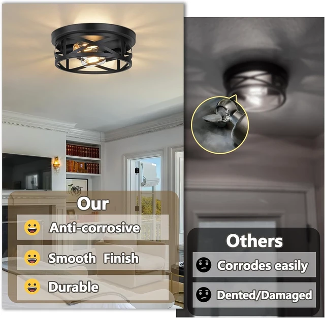 Alt view image 3 of 7 - Bosceos 2-Light Flush Mount Ceiling Light Fixtures, 2-Pack