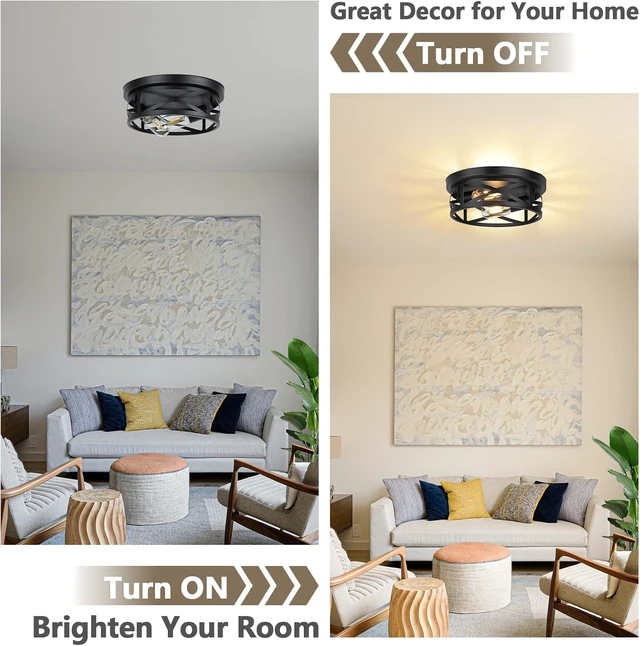 Alt view image 6 of 7 - Bosceos 2-Light Flush Mount Ceiling Light Fixtures, 2-Pack