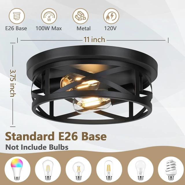 Alt view image 7 of 7 - Bosceos 2-Light Flush Mount Ceiling Light Fixtures, 2-Pack