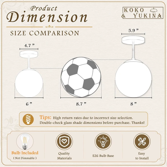 Alt view image 4 of 7 - Globe Semi Flush Mount Ceiling Light Fixture Globe Ceiling Light Milk Glass Matte Gold Finish Contemporary Mid Century Modern Lighting for Hallway Living Room Kitchen Bedroom Storage(Bulb Included)