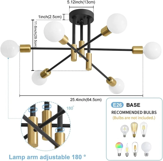 Alt view image 4 of 7 - Modern Chandelier Ceiling Light Fixture, 6-Light Sputnik Dining Chandeliers
