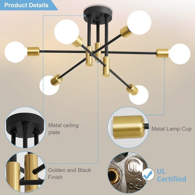 Alt view image 5 of 7 - Modern Chandelier Ceiling Light Fixture, 6-Light Sputnik Dining Chandeliers