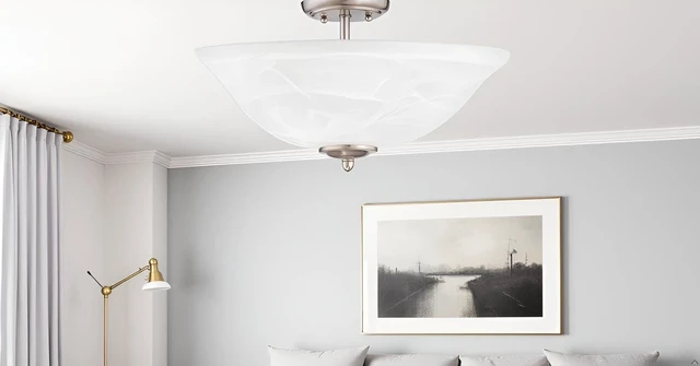 Alt view image 6 of 7 - Aspen Creative 25002-65-1 Replacement Alabaster Glass shade for Flush Mount or Semi-Flush Mount, 1/2" Center Hole, 11-1/2" Diameter x 4" Height