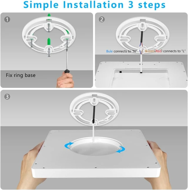Alt view image 5 of 7 - 9Inch 18W Square LED Ceiling Light Fixtures Flush Mount, 5000K Daylight White LED Ceiling Lamp, Surface Mount Modern Ceiling Lights, Slim Flat Panel Lighting for Bedroom, Kitchen, Bathroom Etc.