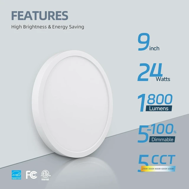 Alt view image 2 of 7 - ECOELER 9 inch LED Ceiling Light Fixture, Adjustable Color Temperature (2700/3000/4000/5000/6000K), 24W 1800Lm Flush Mount Light for Kitchen, Stairwell, Porch, Basement - 2 Pack